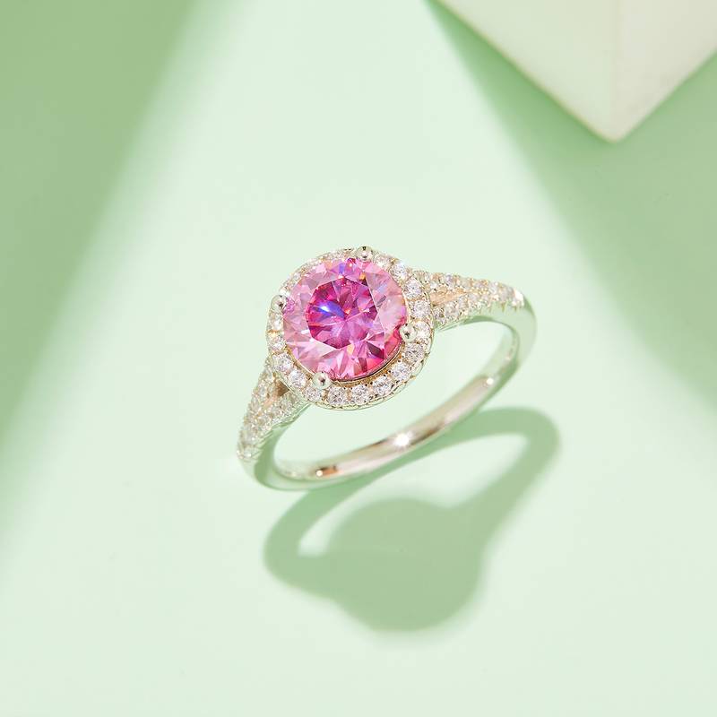 双臂圆包S925银镀白金MoissaniteWomen's Ring1.5ctD级